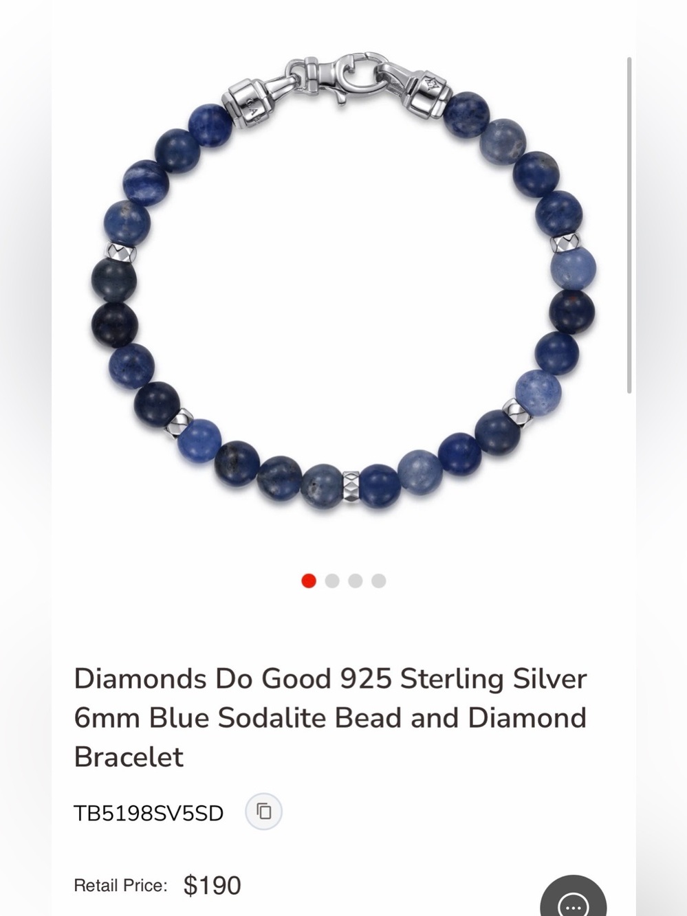 Gabriel & Co SS Sodalite bead bracelet (7”)